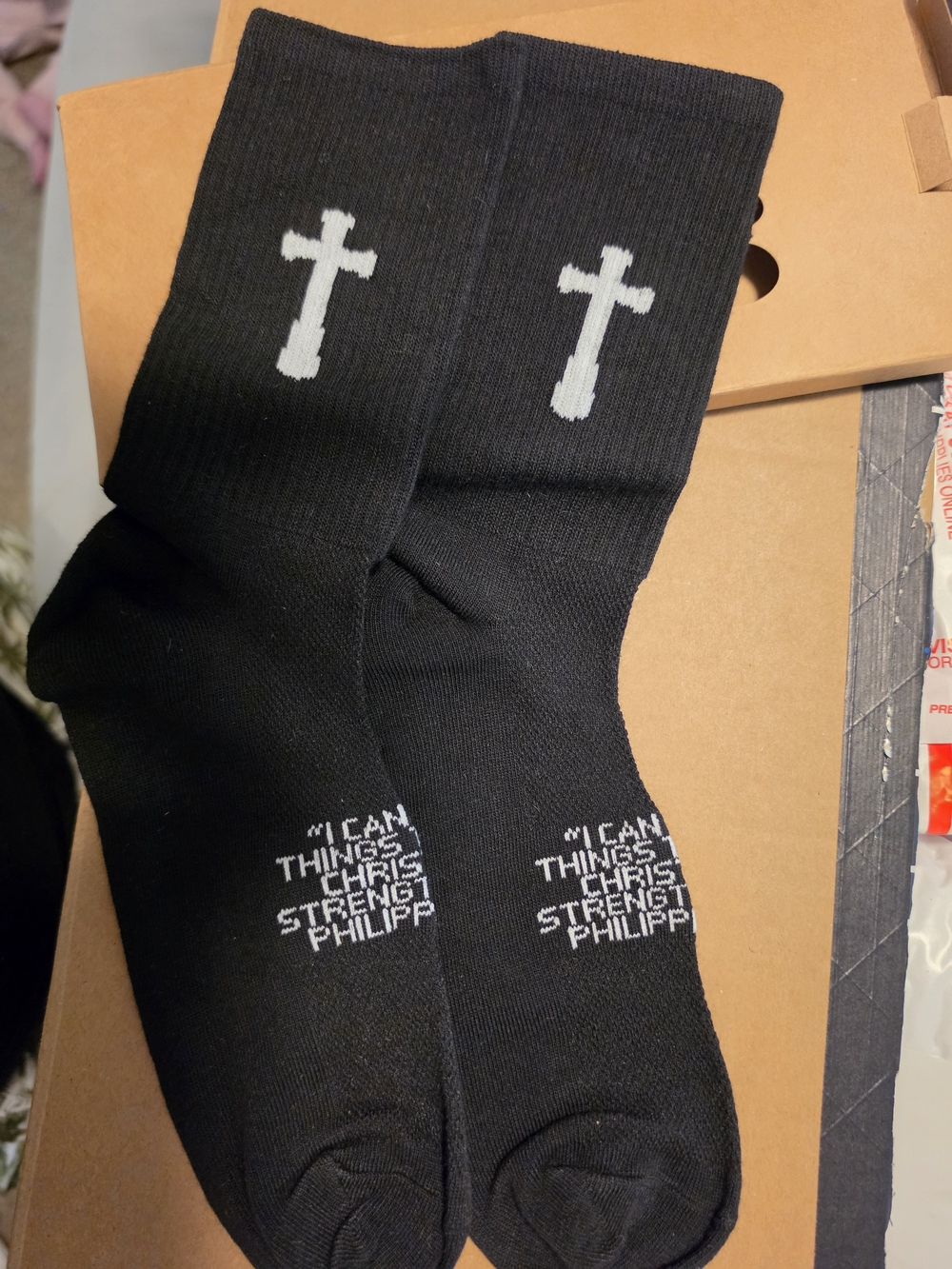 Black Crew Socks with White Cross Graphic